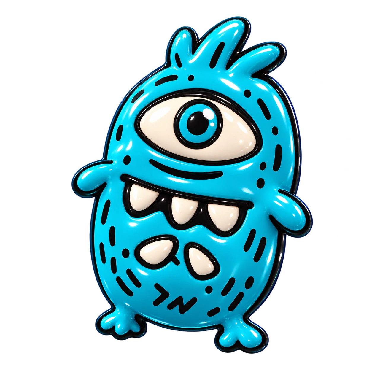 CYAN OVERDRIVE, a glossy three-dimensional Random Static hoodie creature